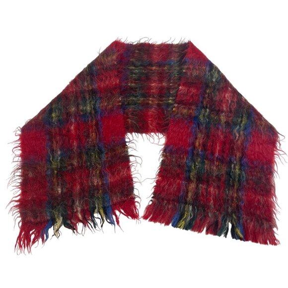 Saks Fifth Avenue Unisex Mohair Wool Multicolored Plaid Scarf One Size - Picture 1 of 4
